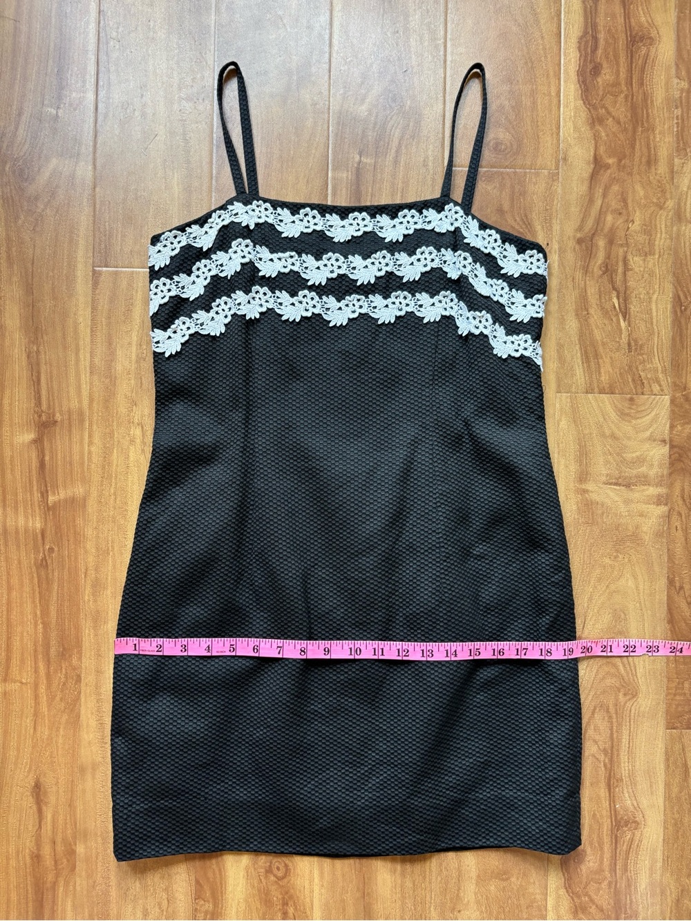 Vintage 90s Black Slip Dress with White Lace Floral Trim - Picture 12 of 14